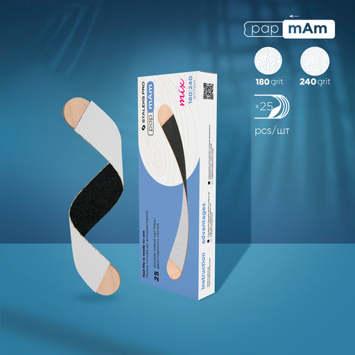 Staleks Tek Kullanımlık Çift Taraflı papmAm Mix Törpü (Ahşap Tabanlı) EXPERT 22 (180/240 Grit) (25 Adet) DWCEMix-22-180/240