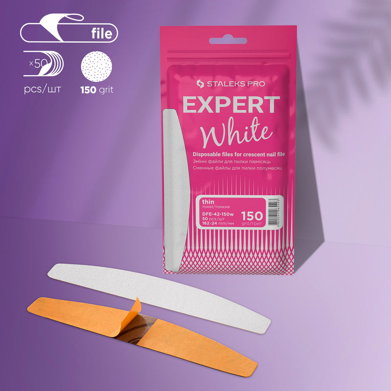 Staleks Hilal Tırnak Törpüsü İçin Tek Kullanımlık Beyaz Törpü EXPERT 42 (150 Grit) (50 Adet) DFE-42-150w