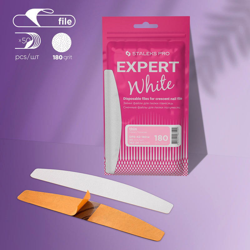 Staleks Hilal Tırnak Törpüsü İçin Tek Kullanımlık Beyaz Törpü EXPERT 42 (180 Grit) (50 Adet) DFE-42-180w