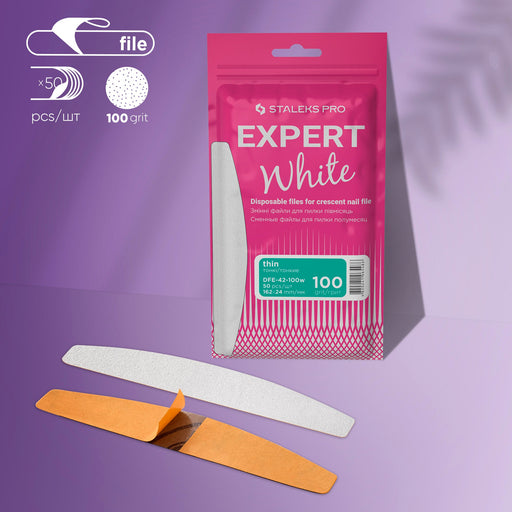 Staleks Hilal Tırnak Törpüsü İçin Tek Kullanımlık Beyaz Törpü EXPERT 42 (100 Grit) (50 Adet) DFE-42-100w